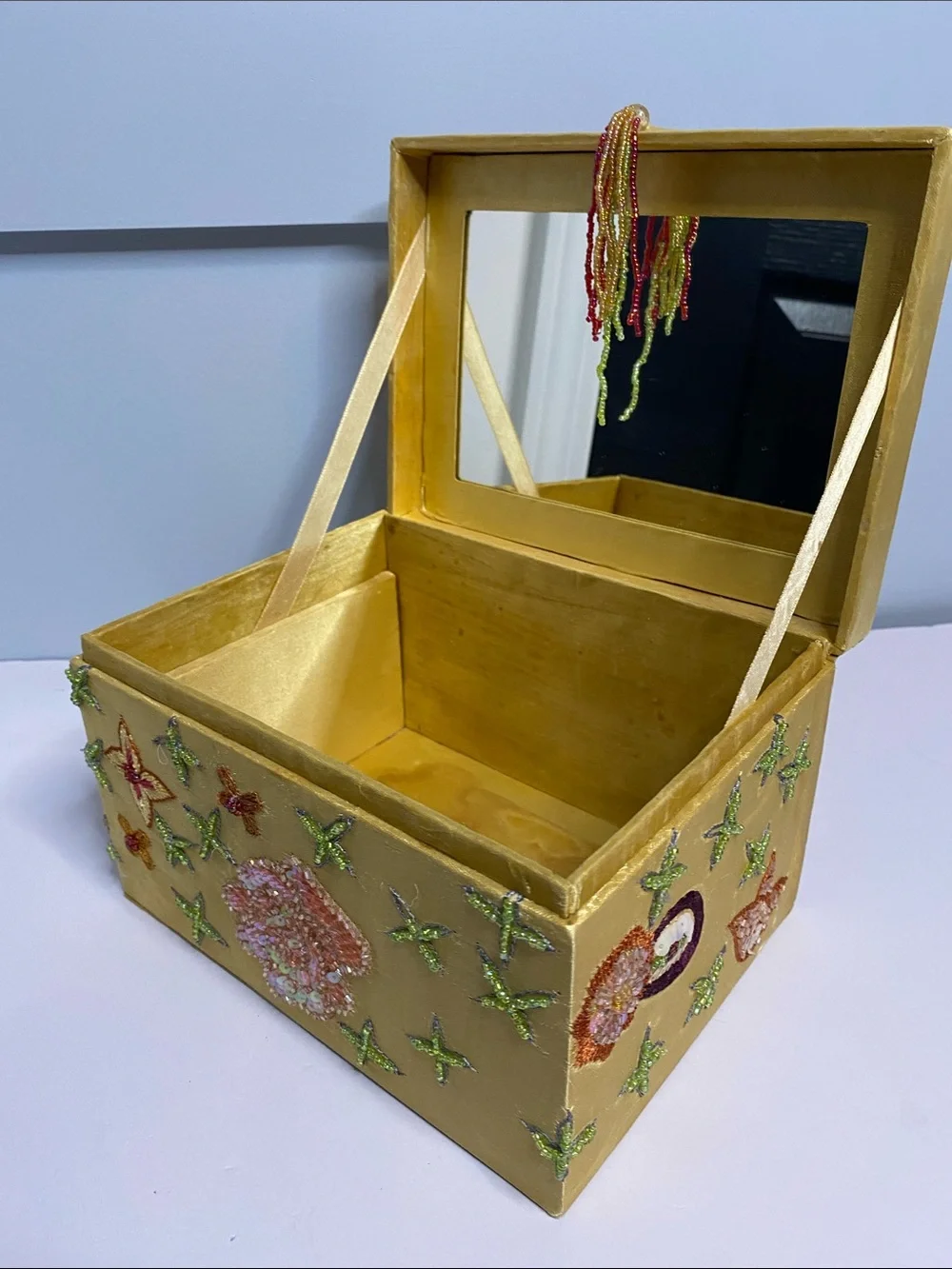 Embellished Beaded Gold Jewelry Box